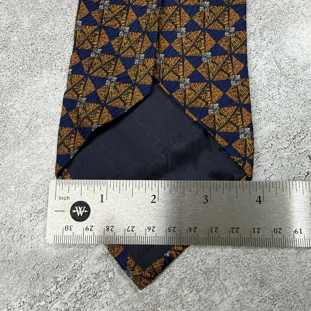 Ermenegildo Zegna Silk Tie Mens One Size Blue‎ Geometric Made In Italy Necktie